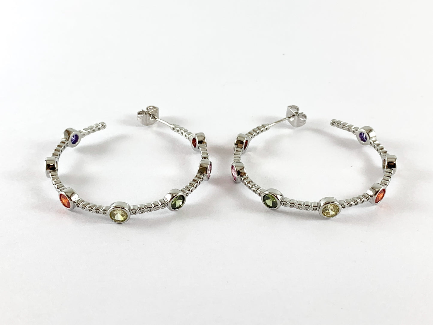 Real 18K Gold Plated CZ Pave Multi Earring Hoop Over Copper 2 pair