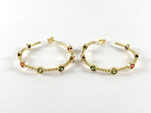 Load image into Gallery viewer, Real 18K Gold Plated CZ Pave Multi Earring Hoop Over Copper 2 pair
