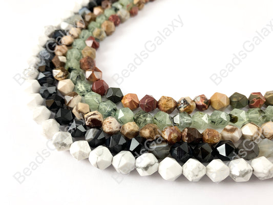 8mm Hand cut Gemstones Star cut Faceted Natural Gemstone Beads Around 15"