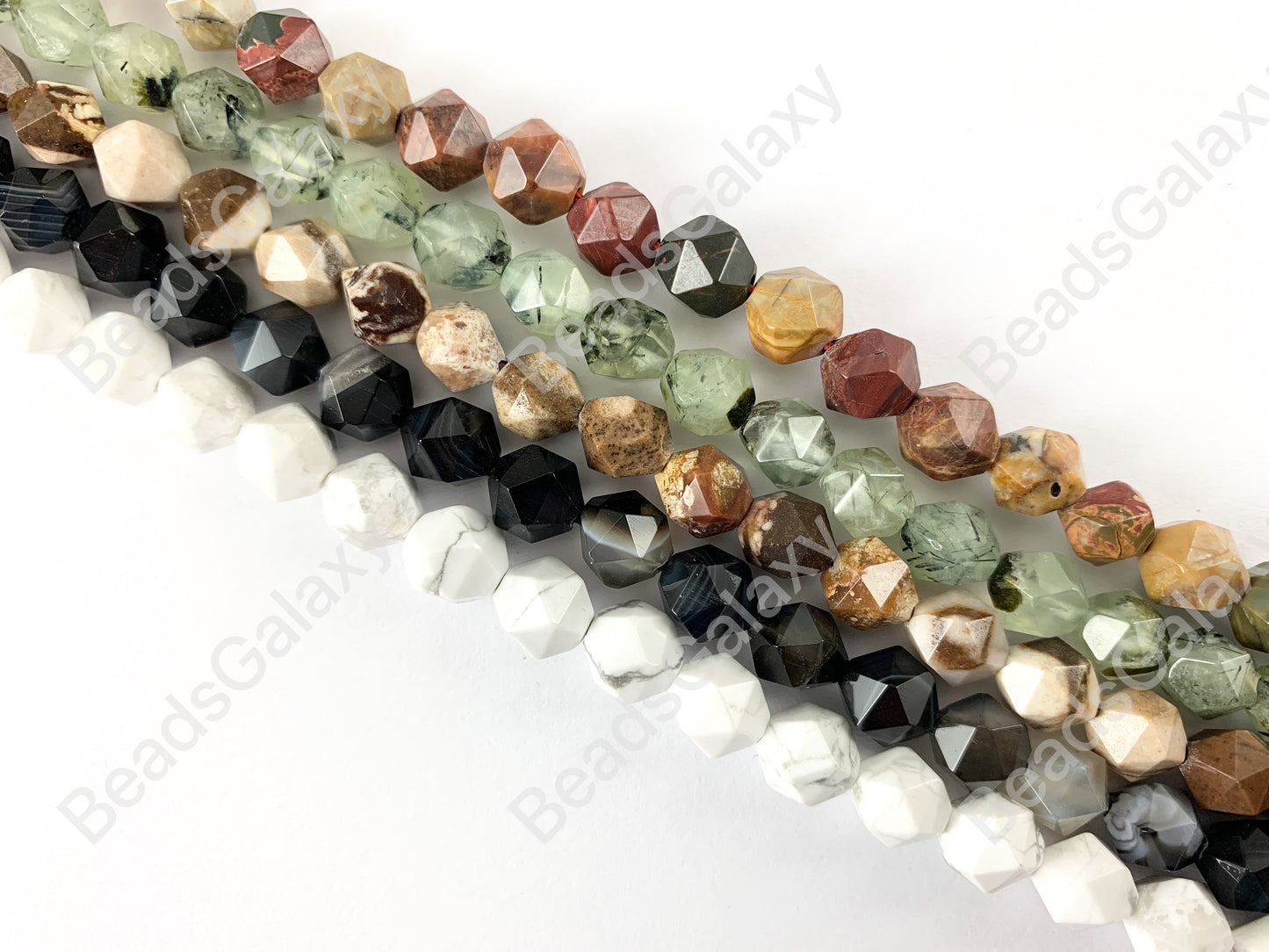 8mm Hand cut Gemstones Star cut Faceted Natural Gemstone Beads Around 15"