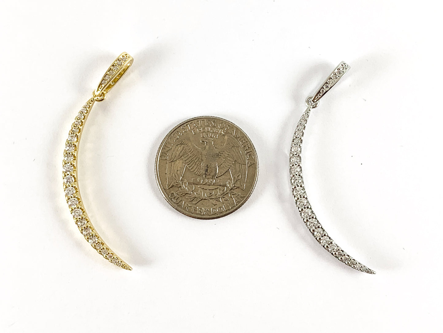 Real Gold/Platinum 18K Plated Micro CZ Curve Crescent Moon Pendant Over Brass 5pcs