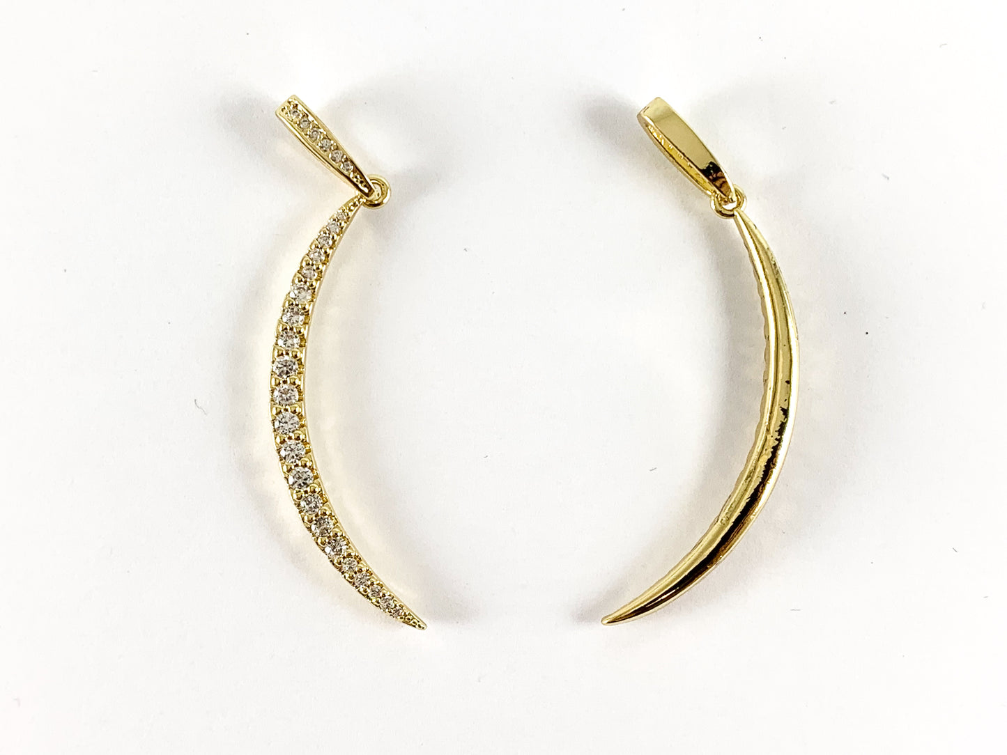 Real Gold/Platinum 18K Plated Micro CZ Curve Crescent Moon Pendant Over Brass 5pcs