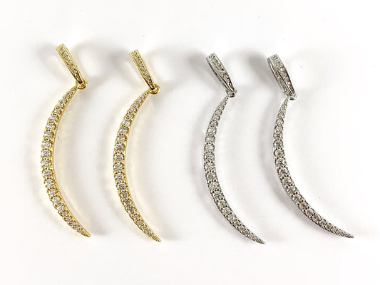 Real Gold/Platinum 18K Plated Micro CZ Curve Crescent Moon Pendant Over Brass 5pcs