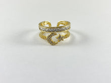 Load image into Gallery viewer, 18K Gold and Platinum Plated Double Banded CZ Pave Moon Star Adjustable Ring 4pcs
