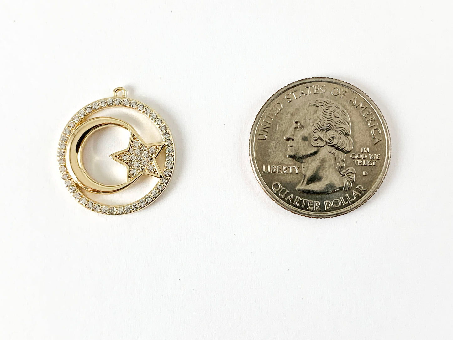 18K Gold Plated Micro CZ Pave Moon Star Round Circle Charm Over Brass 5pcs