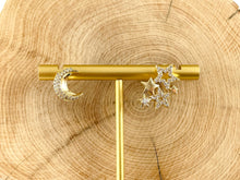 Load image into Gallery viewer, 18K Gold/Platinum Plated CZ Pave Moon Star Earring Studs Over Copper 1 PAIR
