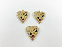 Load image into Gallery viewer, 18K Gold Plated Multi Micro CZ Pave Heart Charm Pendant Over Copper 3pcs
