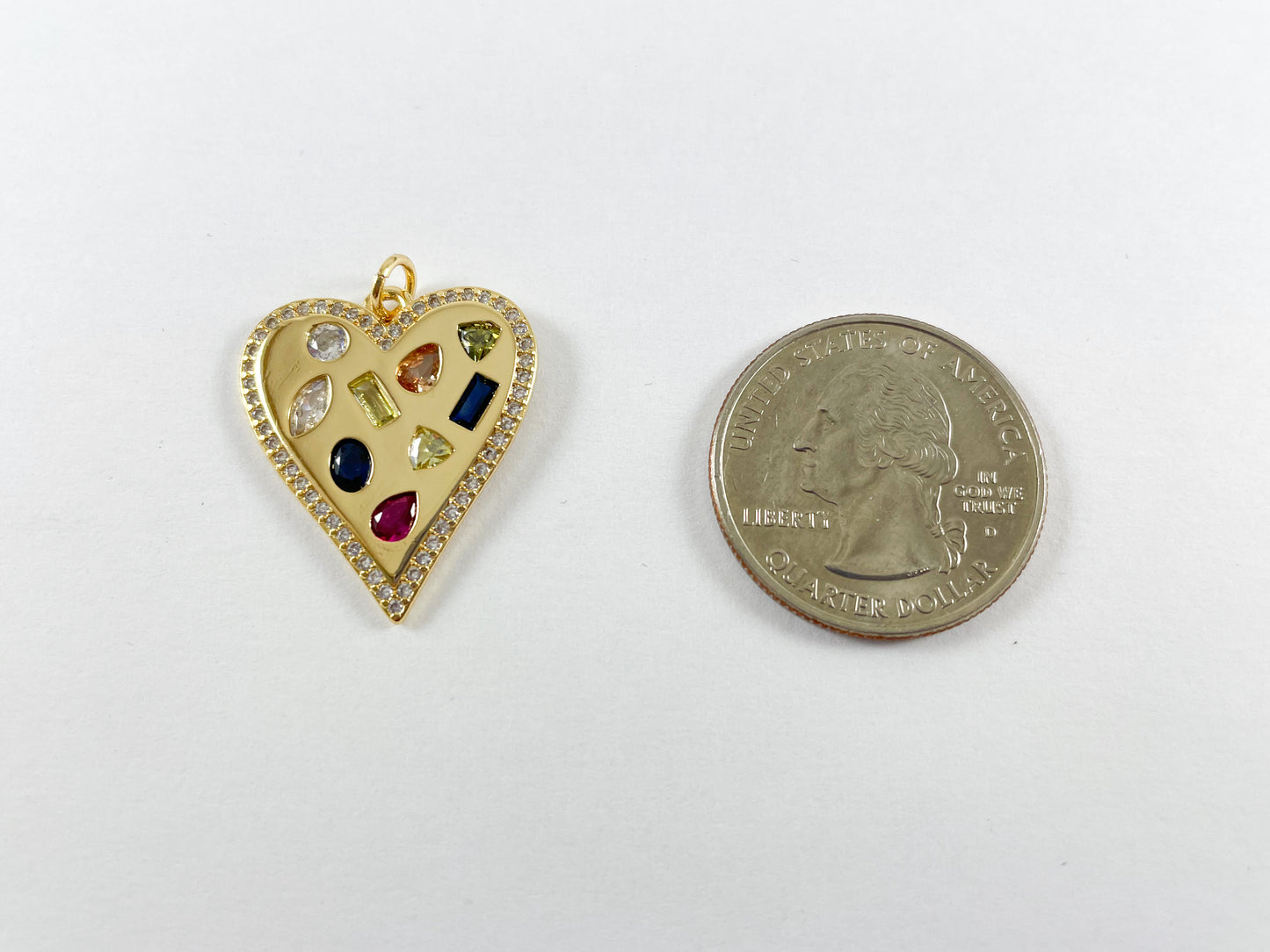 18K Gold Plated Multi Micro CZ Pave Heart Charm Pendant Over Copper 3pcs