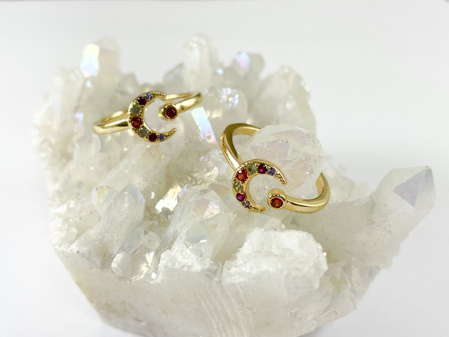 Crescent Moon Ring - Multicolor Moon Open Front Ring in 18K Gold Plating 6pcs