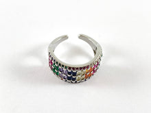 Load image into Gallery viewer, 18K Real Gold/Platinum Plated Rainbow Multi CZ Full Pave Bar Statement Ring 3pcs
