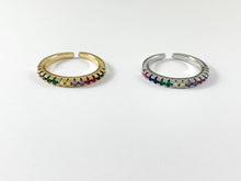 Load image into Gallery viewer, 18K Real Gold/Platinum Plated Copper Multi Color CZ Pave Dainty Adjustable Ring 6pcs
