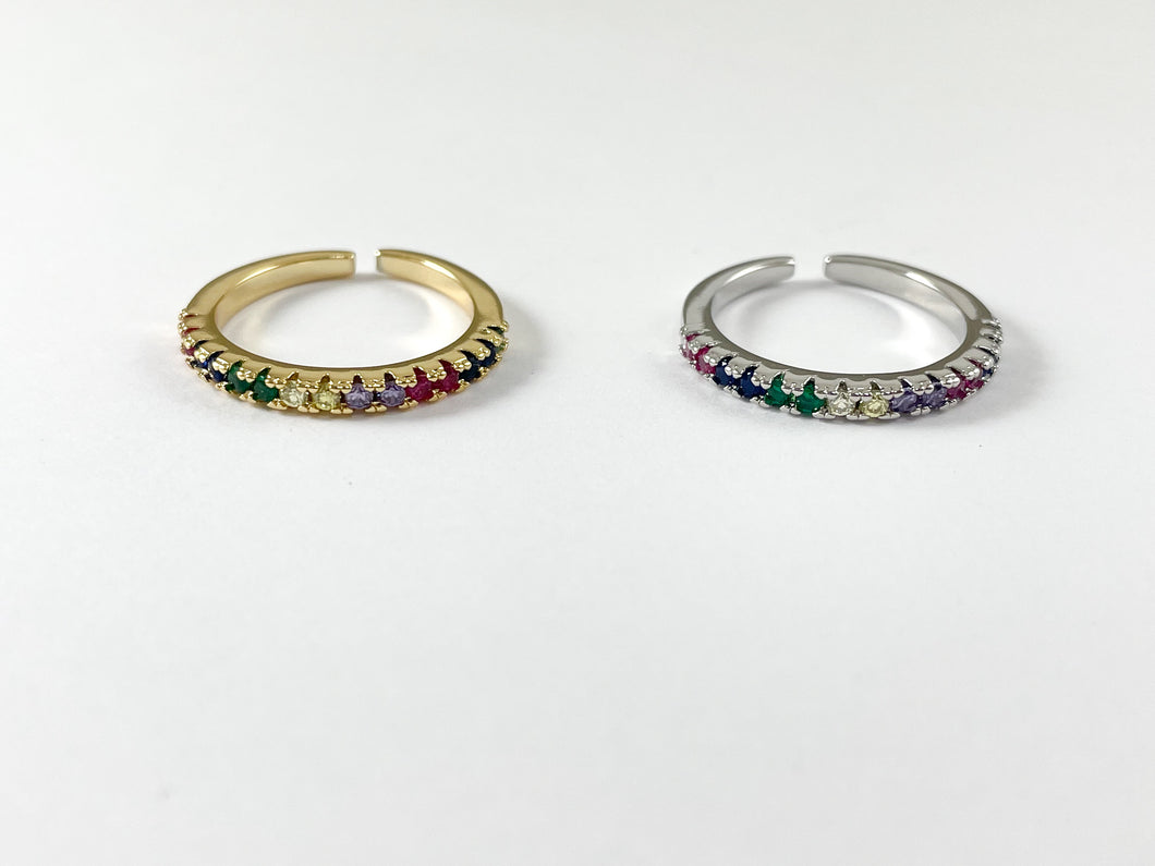 18K Real Gold/Platinum Plated Copper Multi Color CZ Pave Dainty Adjustable Ring 6pcs