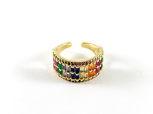 Load image into Gallery viewer, 18K Real Gold/Platinum Plated Rainbow Multi CZ Full Pave Bar Statement Ring 3pcs
