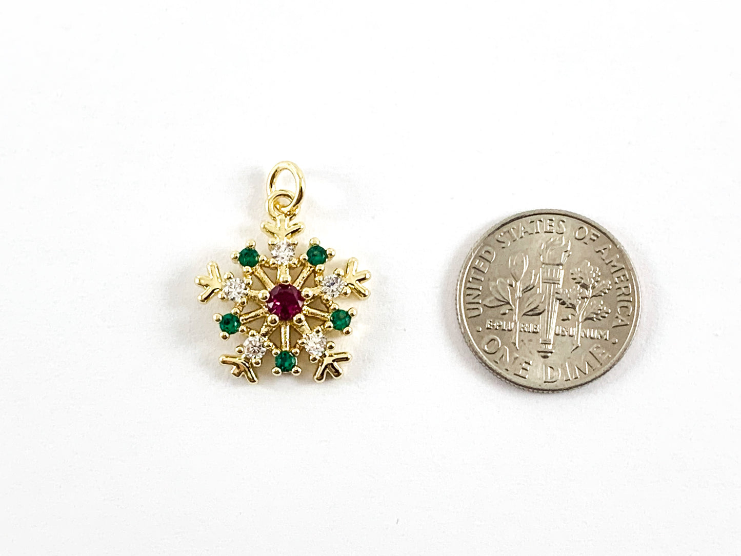 Real Gold 18K Plated Micro CZ Pave Christmas Snowflake Charm Over Copper 6pcs