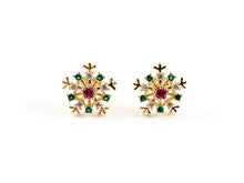 Load image into Gallery viewer, Real Gold/Platinum Plated CZ Pave Christmas Snowflake Earring Stud Over Copper 3pairs
