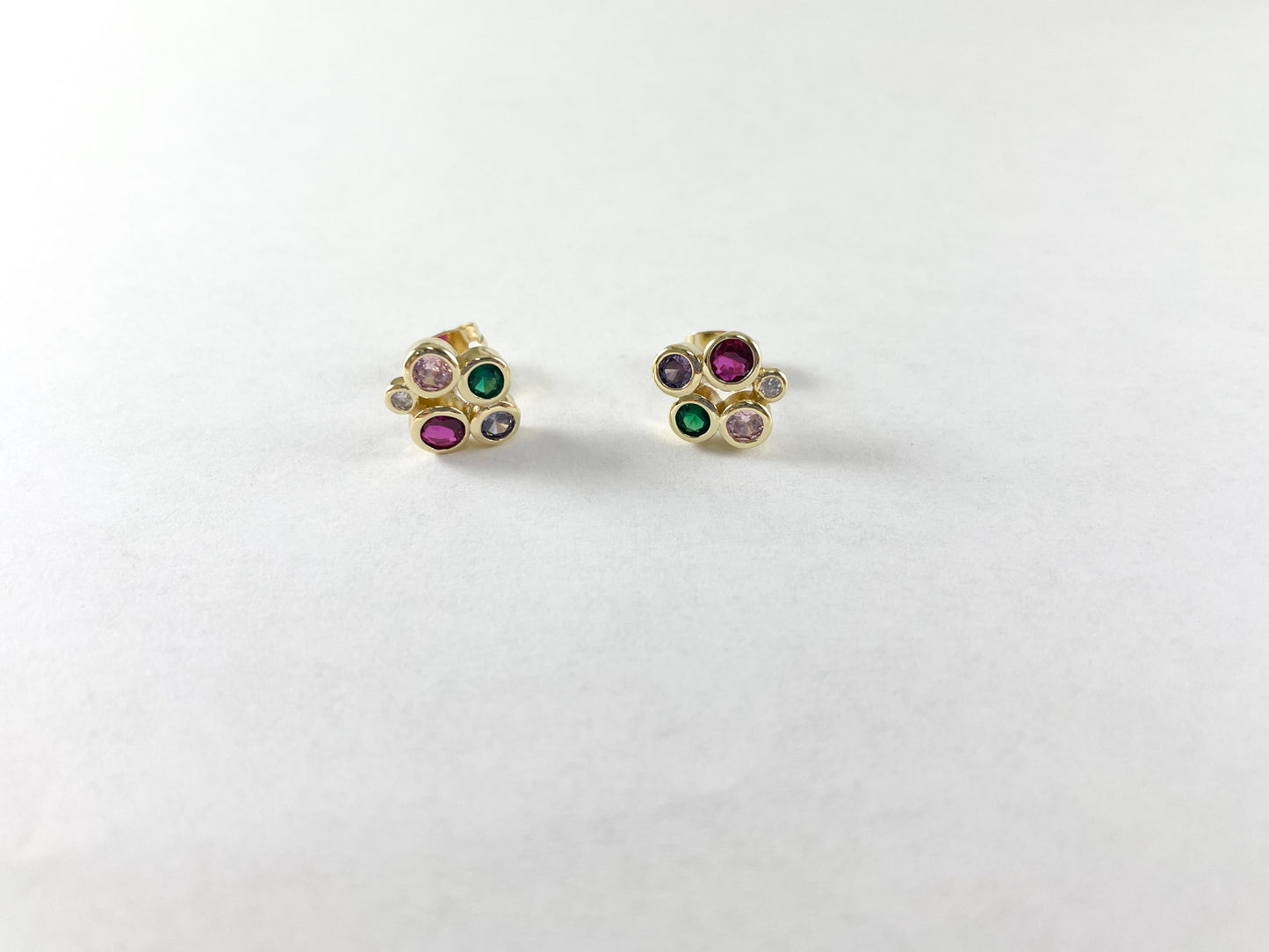 18K Gold Plated Copper Multi Cluster CZ Pave Studs 5 pairs