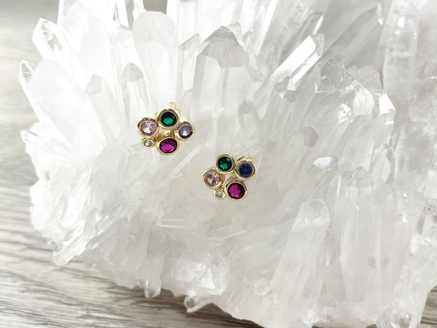 18K Gold Plated Copper Multi Cluster CZ Pave Studs 5 pairs