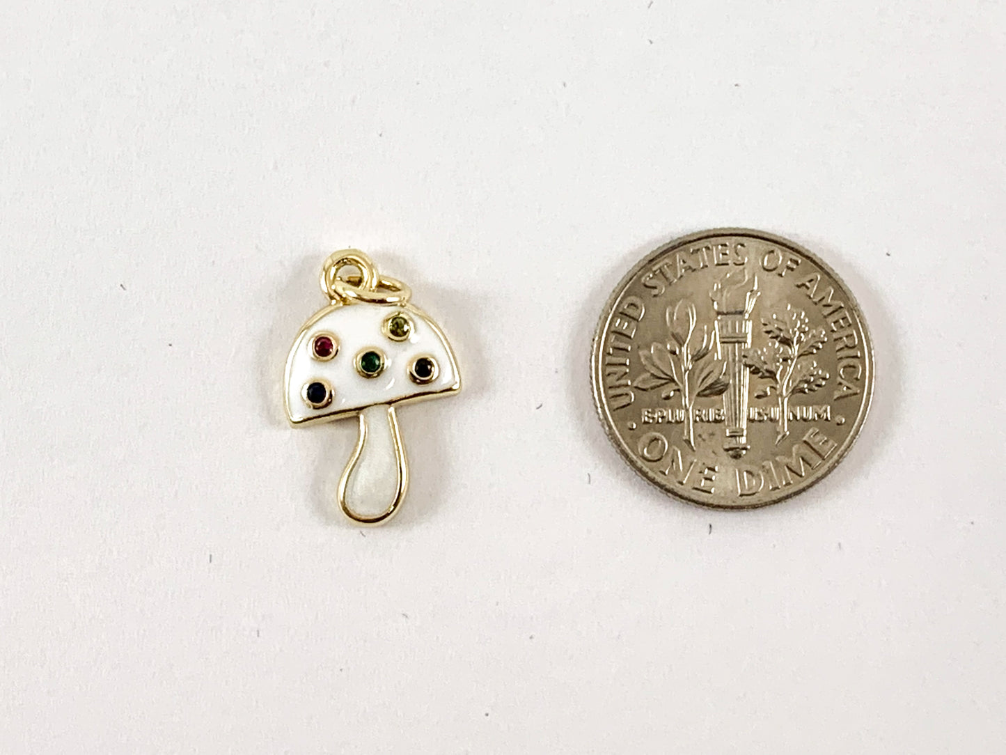 Real Gold 18K Plated Micro CZ Mushroom Enamel Pave Charm Over Brass 8pcs