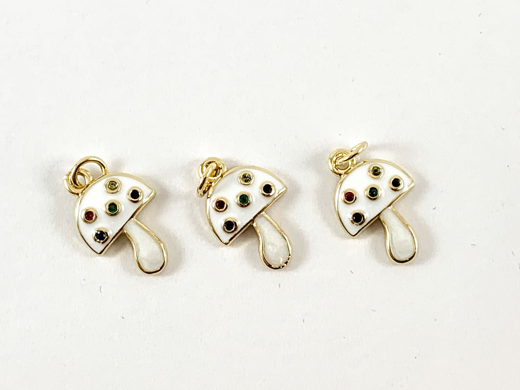 Real Gold 18K Plated Micro CZ Mushroom Enamel Pave Charm Over Brass 8pcs