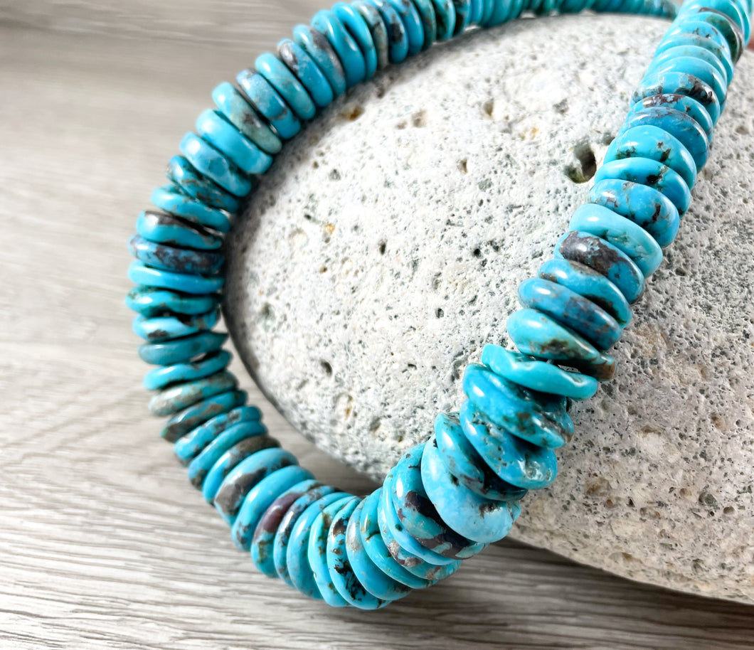 Natural Turquoise Donut-Spacer-Heishi Graduated Chips