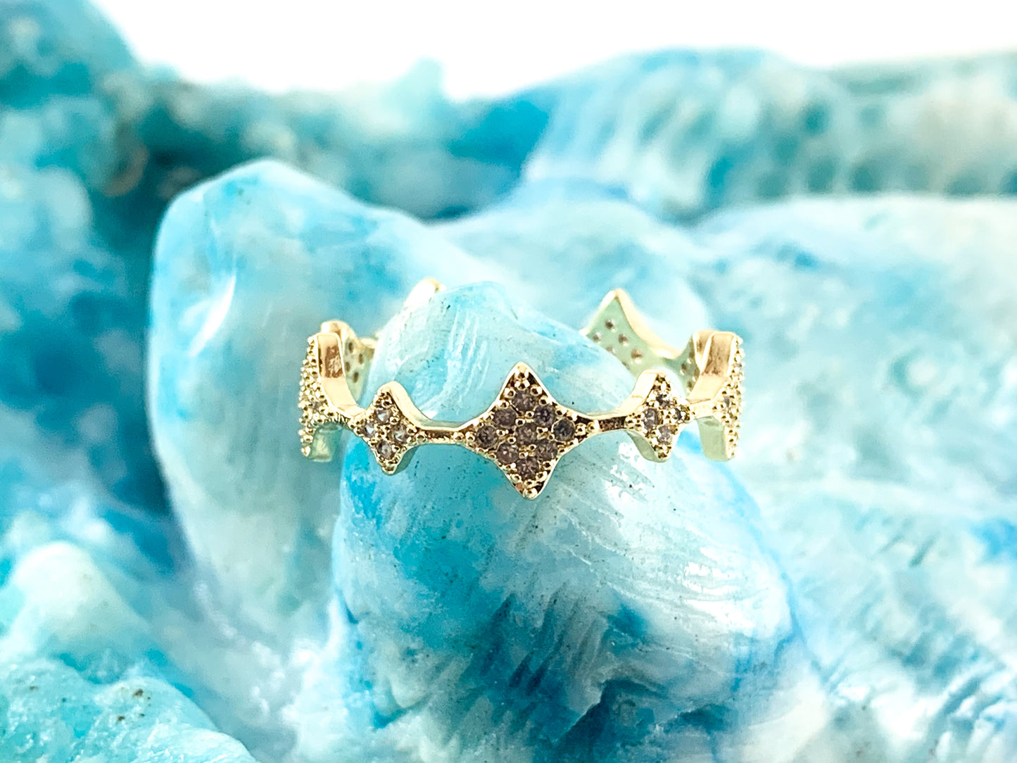 Anillo de estrella ajustable con pavé de circonita cúbica chapado en oro real de 18 quilates, 4 piezas