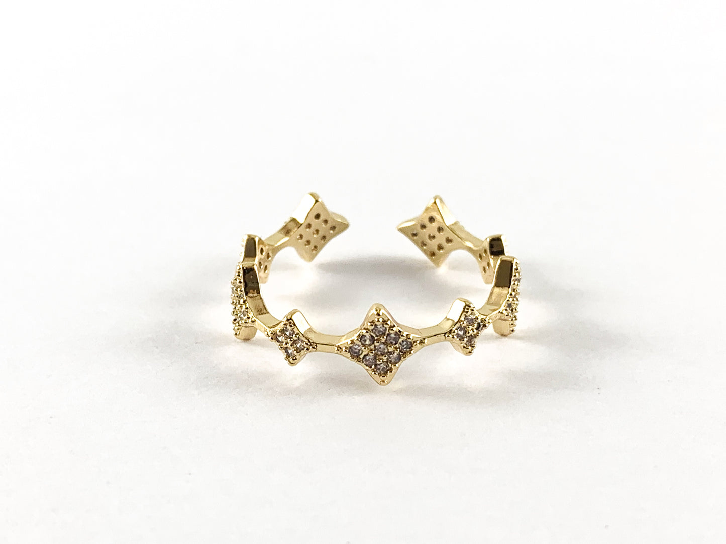 Anillo de estrella ajustable con pavé de circonita cúbica chapado en oro real de 18 quilates, 4 piezas