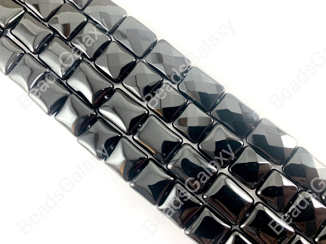 Grade AAA Solid Black Onyx Fine Cut Square Rectangle Faceted Shiny Natural Gemstone Beads High Quality Healing Stone Around 15