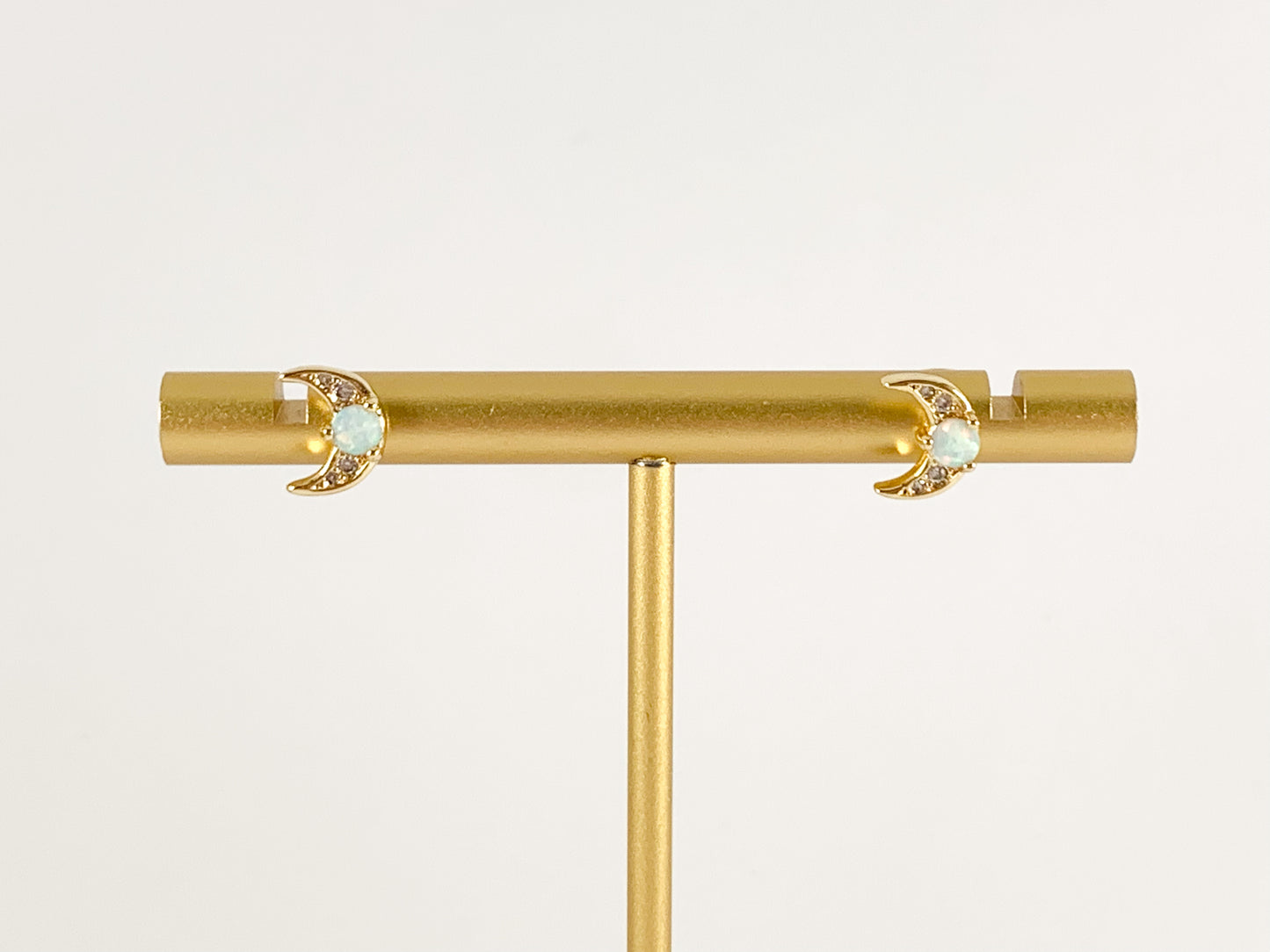 Real 18K Gold Plated Japanese Opal Moon Crescent Earring Stud Over Copper 5 pairs