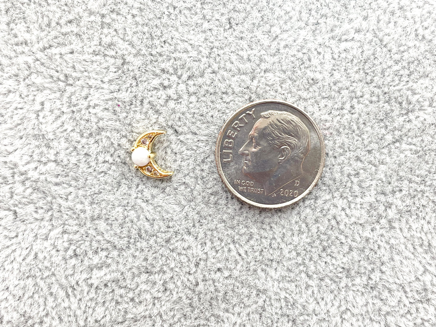 Real 18K Gold Plated Japanese Opal Moon Crescent Earring Stud Over Copper 5 pairs