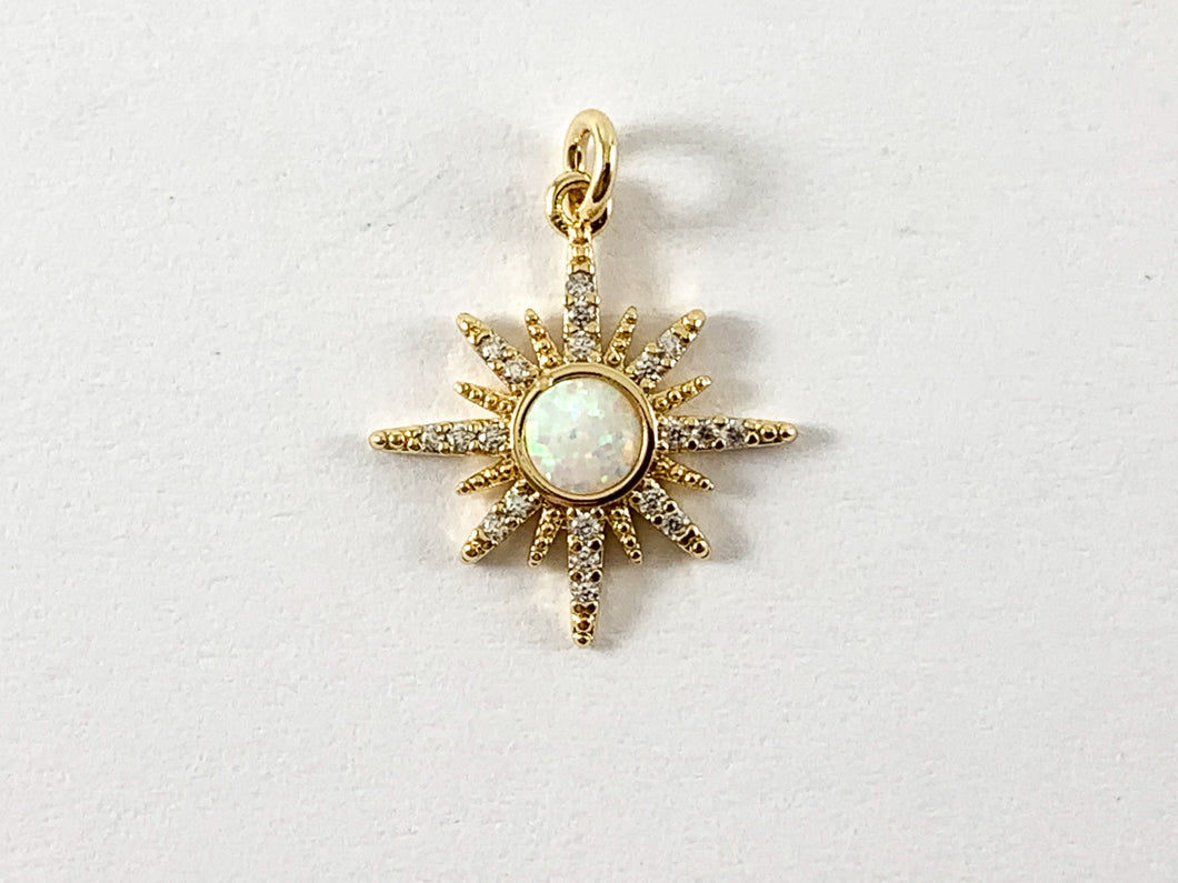 Real Gold/Platinum 18K Plated CZ Pave Adjustable Starburst Cluster Charm Pendant with Japanese Opal 4pcs