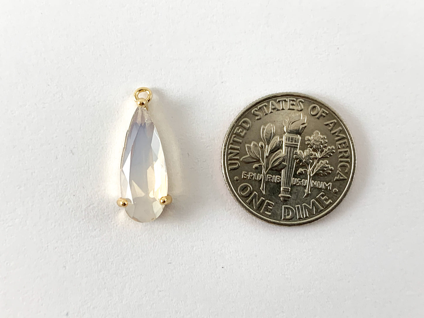 Real Gold 18K Plated Opal Glass Crystal Teardrop Charm Over Brass 10pcs