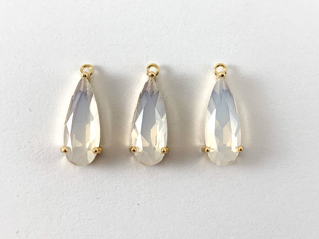 Real Gold 18K Plated Opal Glass Crystal Teardrop Charm Over Brass 10pcs