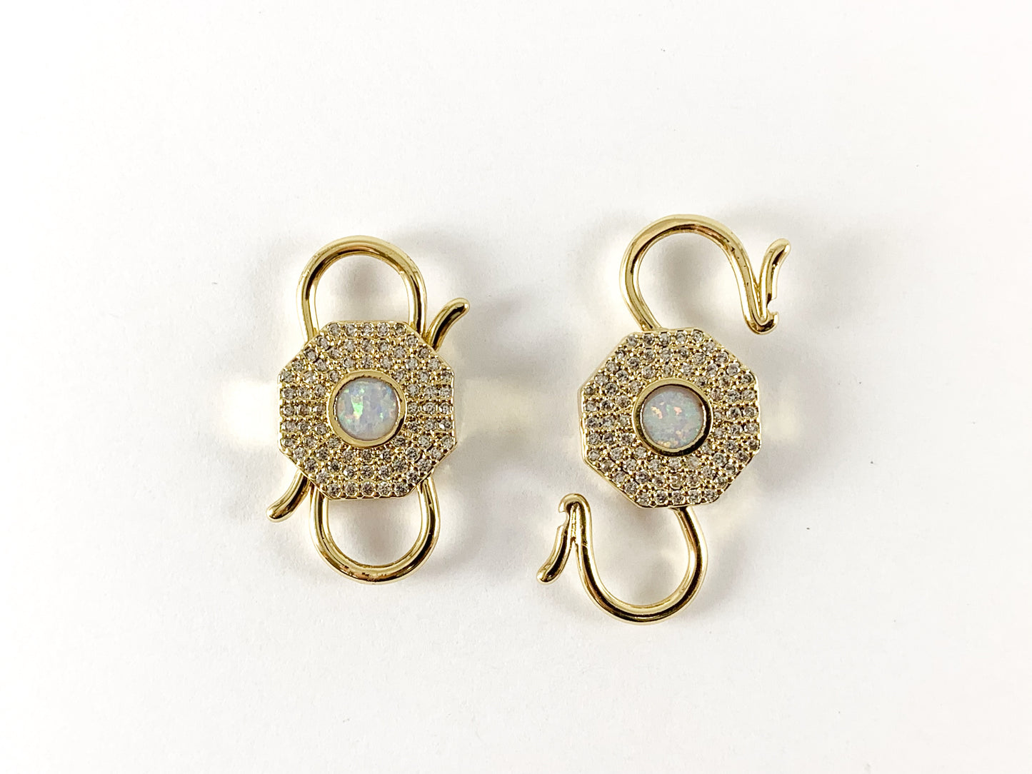 18K Gold Plated CZ Pave Japanese Opal Octagon Fancy S Snap Hook Clasp 3pcs