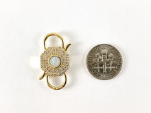 Load image into Gallery viewer, 18K Gold Plated CZ Pave Japanese Opal Octagon Fancy S Snap Hook Clasp 3pcs
