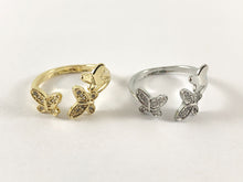 Load image into Gallery viewer, 18K Real Gold/Platinum Plated CZ Pave Butterfly Open Front Bypass Ring 4pcs
