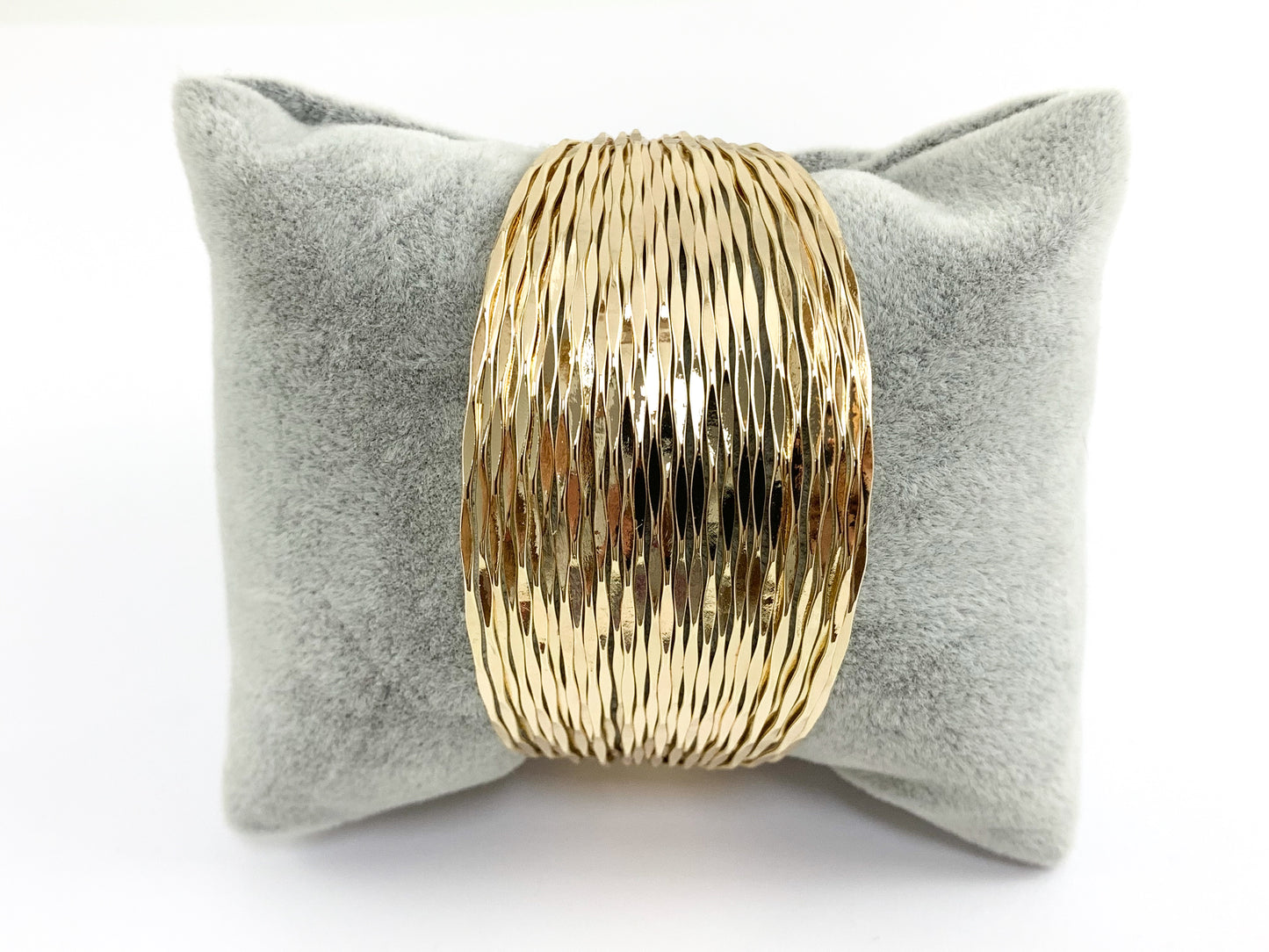 Real Gold 18K Plated Copper Fringe Filigree Shiny Adjustable Thick Fancy Bracelet Cuffs 2pcs