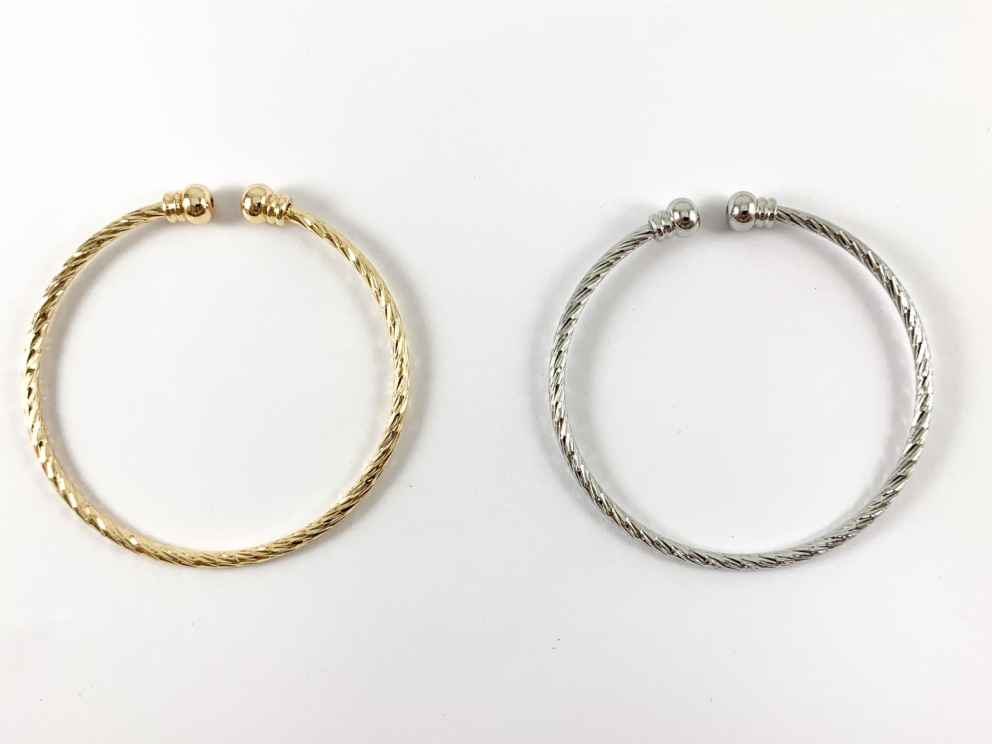 Real Gold/Platinum 18K Plated Copper Simple Twisted Minimalist Adjustable Open Front Ball Bracelet Cuffs 4 cuffs