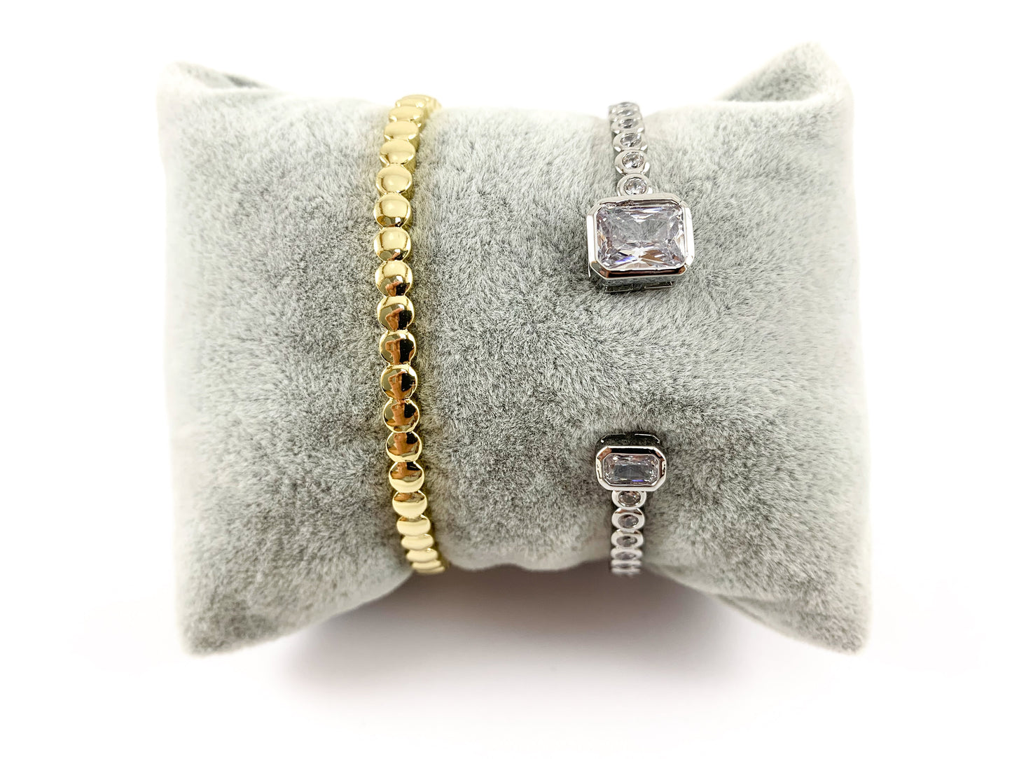 Real Gold/Platinum 18K Plated Copper CZ Pave Rectangle Rhinestone Fancy Open Front Bracelet Cuffs