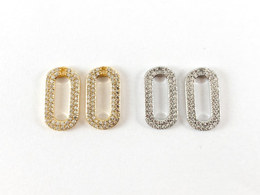 Real 18K chapado en oro/platino CZ pavé encanto de enlace ovalado sobre cobre 6 piezas