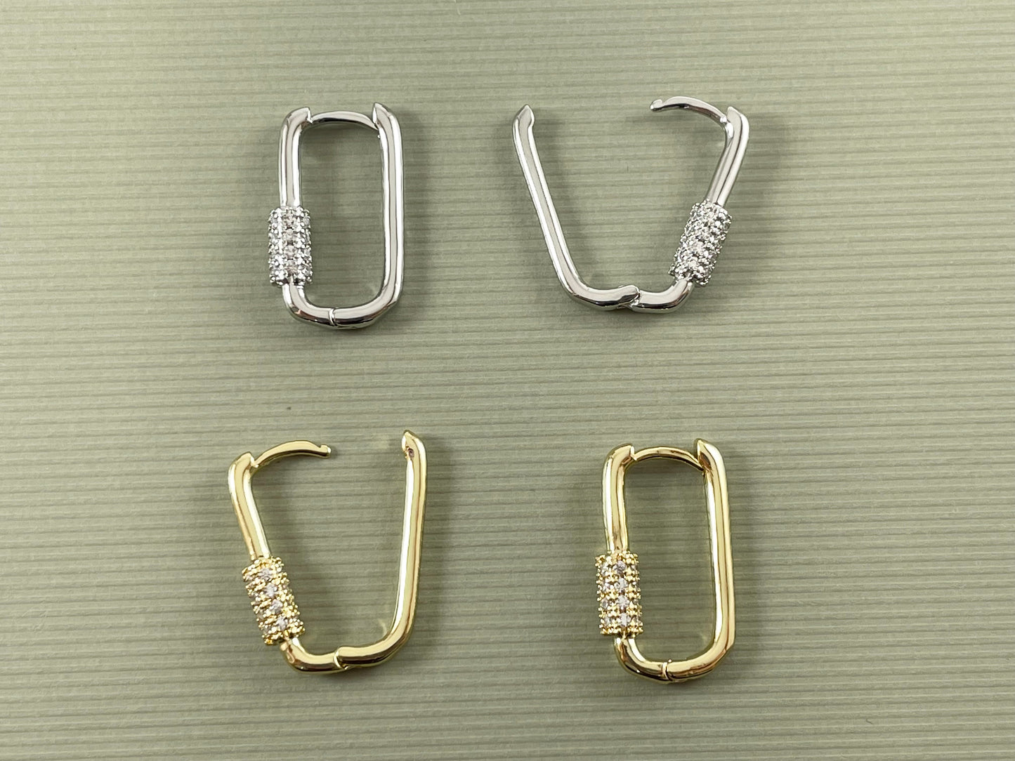 Pendientes Huggies de aro rectangulares ovalados con Micro pavé de circonita cúbica de oro real/platino de 18 quilates, 3 pares
