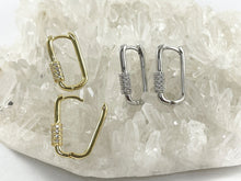 Load image into Gallery viewer, Real Gold/Platinum 18K Micro Pave CZ Oval Rectangle Earring Hoop Huggies 3 pairs
