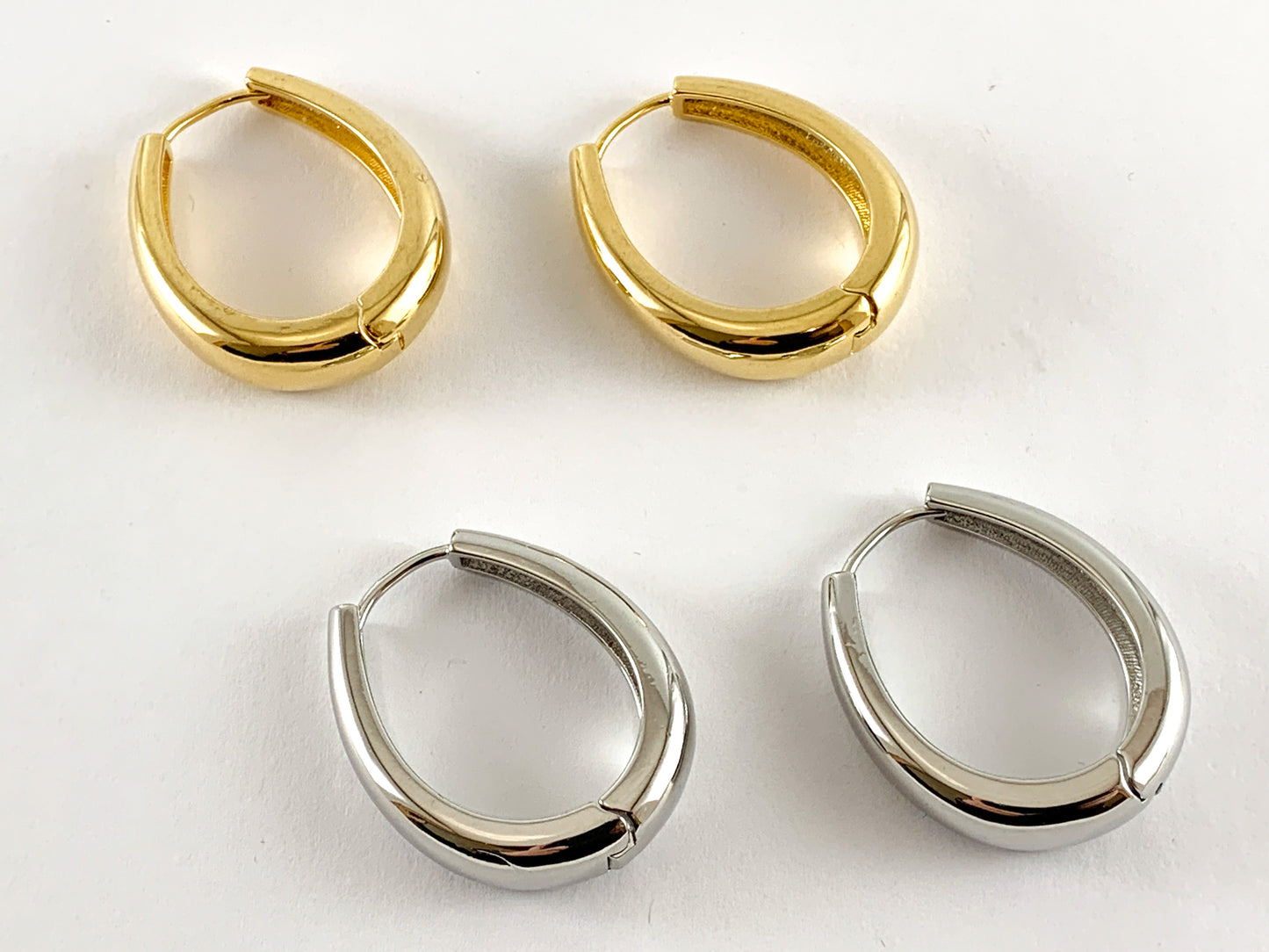 Pendientes de aros ovalados chapados en oro real/platino de 18 quilates, 3 pares