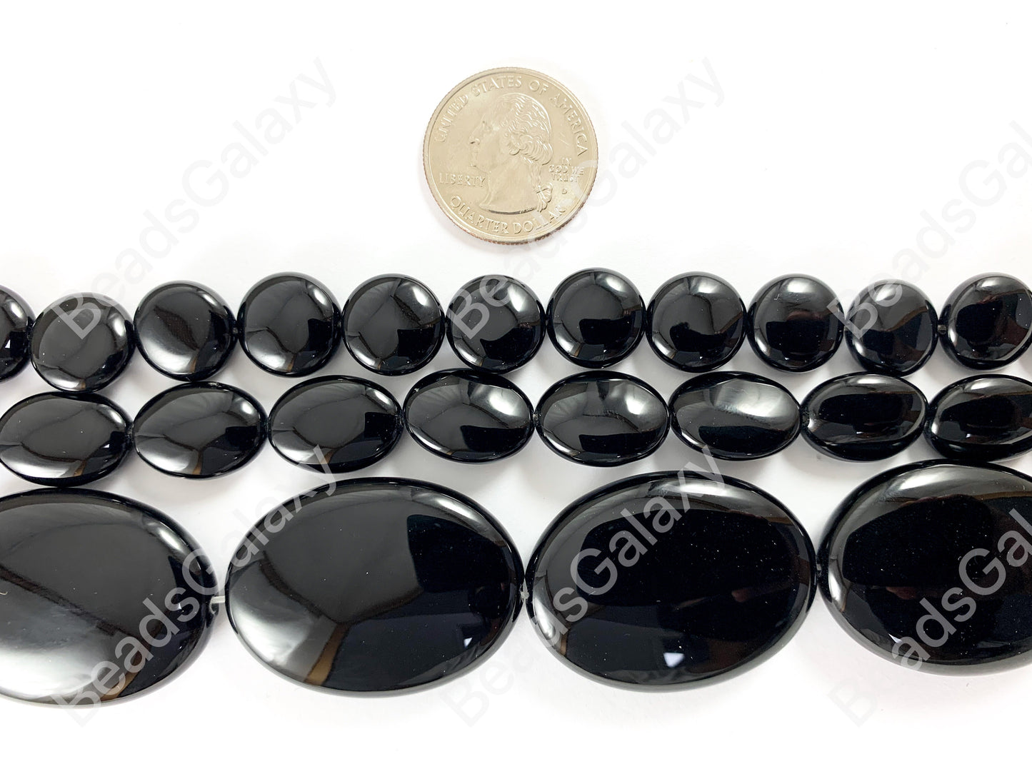 Grade AAA Solid Black Onyx Fine Cut Coin Oval Shiny Natural Gemstone Beads High Quality Healing Stone Around 15" 1 strand