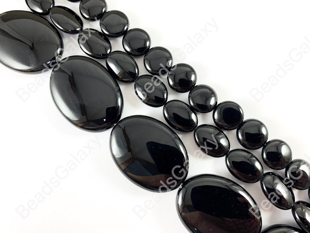 Grade AAA Solid Black Onyx Fine Cut Coin Oval Shiny Natural Gemstone Beads High Quality Healing Stone Around 15