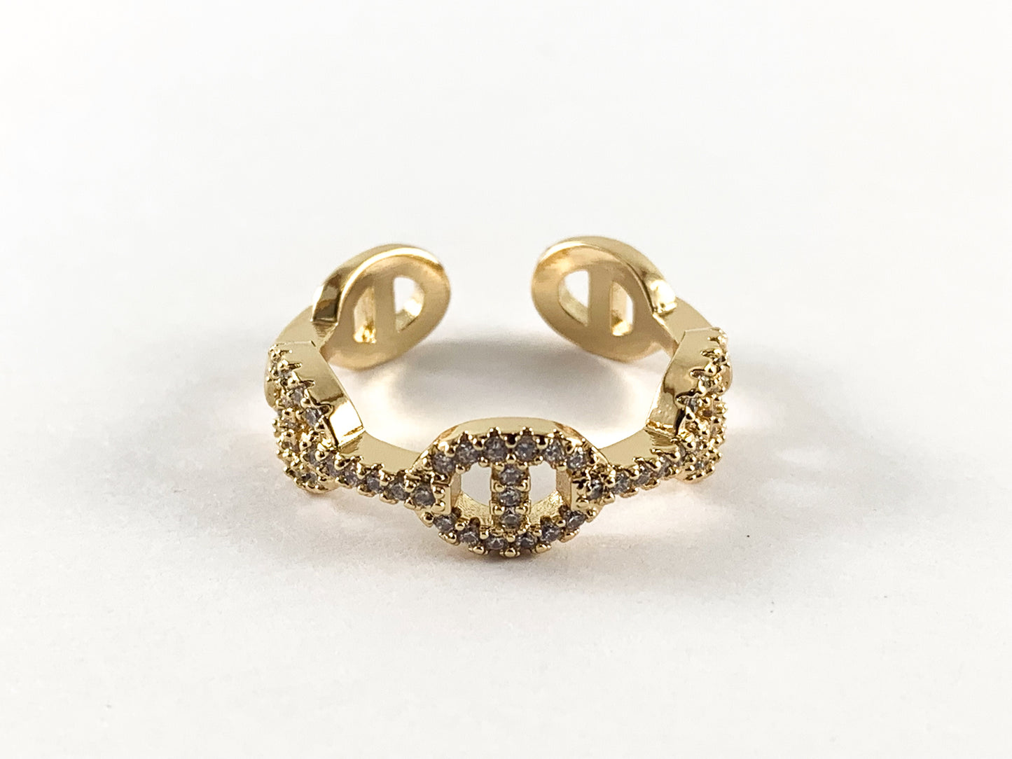 Real 18K Gold Plated CZ Pave Adjustable Ring 4pcs