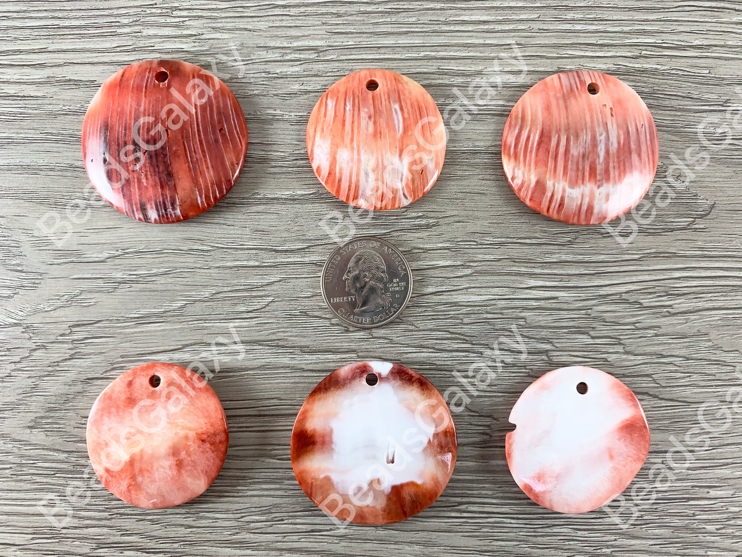 Spiny Oyster Coin Medallion Pendants - Natural Orange or Red Color