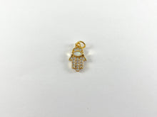 Load image into Gallery viewer, 18K Gold Plated Micro CZ Pave Rhinestone Japanese Opal Hamsa Hand Pendant Charm Over Brass 5pcs
