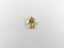 Load image into Gallery viewer, 18K Gold Plated Micro CZ Pave Rhinestone Japanese Opal Hamsa Hand Pendant Charm Over Brass 5pcs
