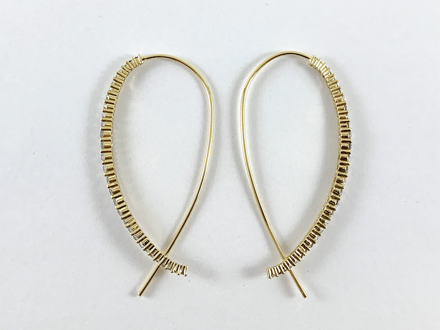 Real 18K Gold/Platinum Plated CZ Pave Threader Earring Over Copper 4 pairs