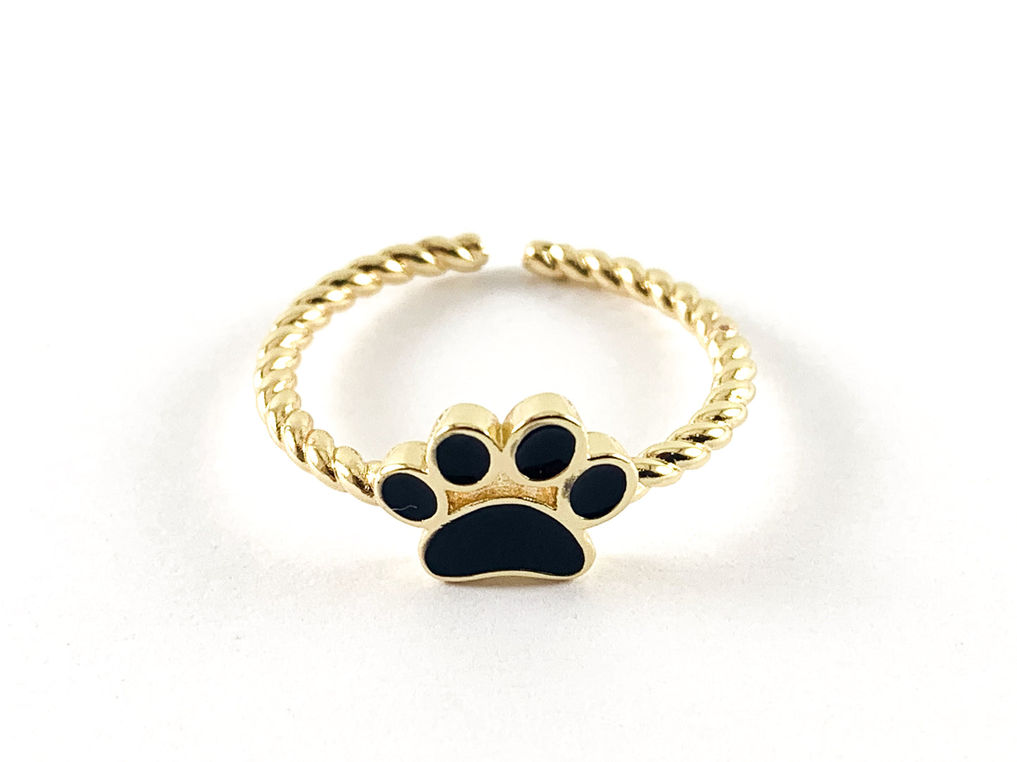 Anillo ajustable con pata de perro/gato esmaltado chapado en oro real de 18 quilates, 5 piezas
